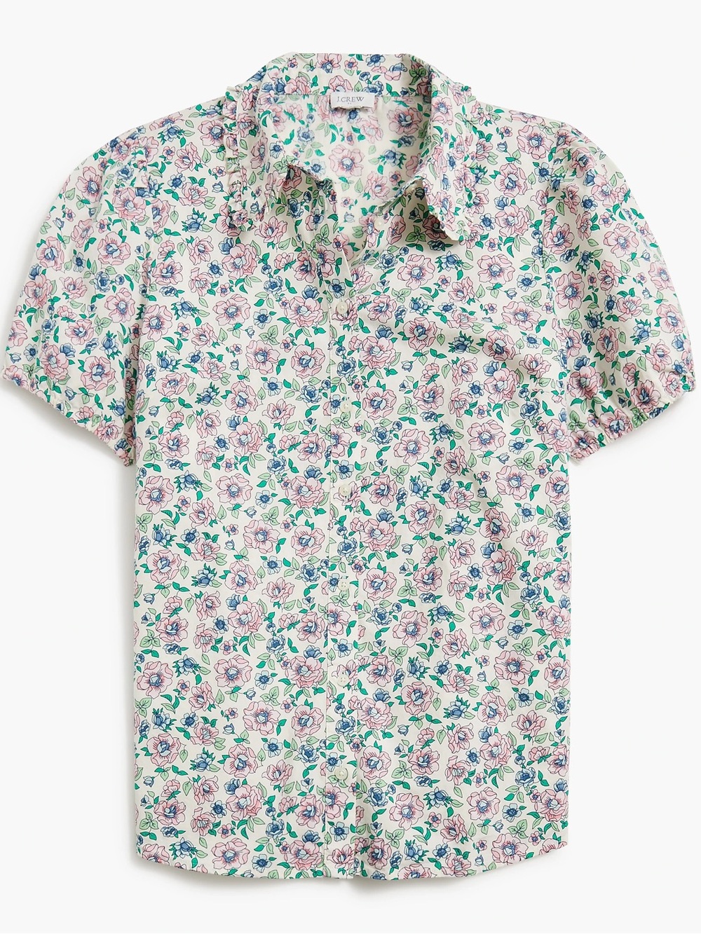J. Crew Pink Floral Button Front Blouse- Large